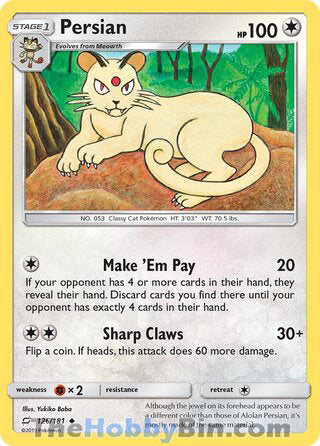 Persian #126/181 Uncommon - Team Up Pokemon card