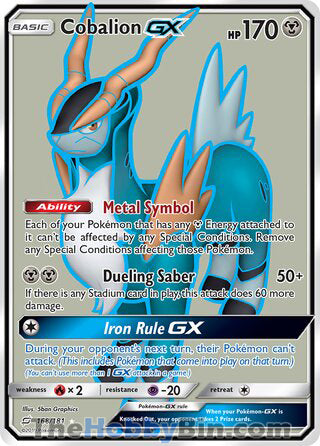 Cobalion GX #168/181 Ultra Rare - Team Up Pokemon card