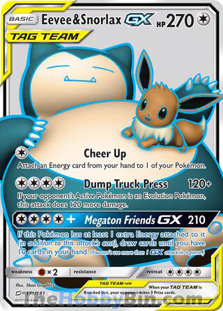 Eevee & Snorlax GX #171/181 Ultra Rare - Team Up Pokemon card