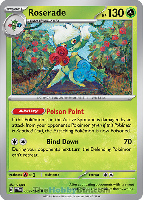 Roserade #9/162 Uncommon - Temporal Forces Pokemon card