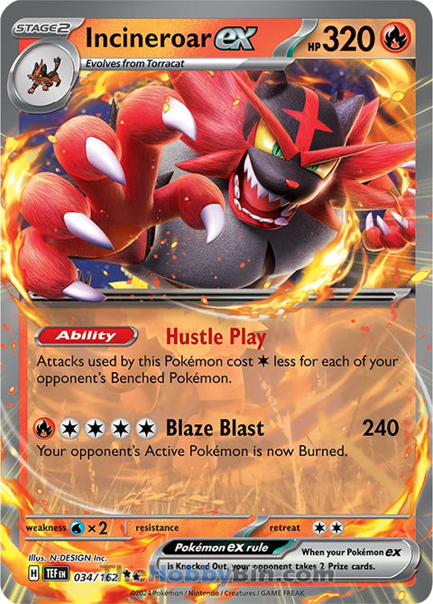 Incineroar ex #34/162 Double Rare - Temporal Forces Pokemon card