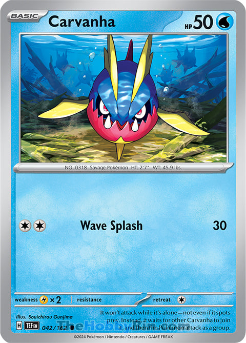 Carvanha #42/162 Common - Temporal Forces Pokemon card