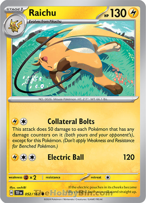Raichu #52/162 Common - Temporal Forces Pokemon card