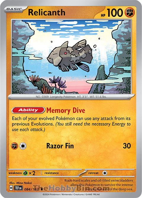 Relicanth #84/162 Rare - Temporal Forces Pokemon card