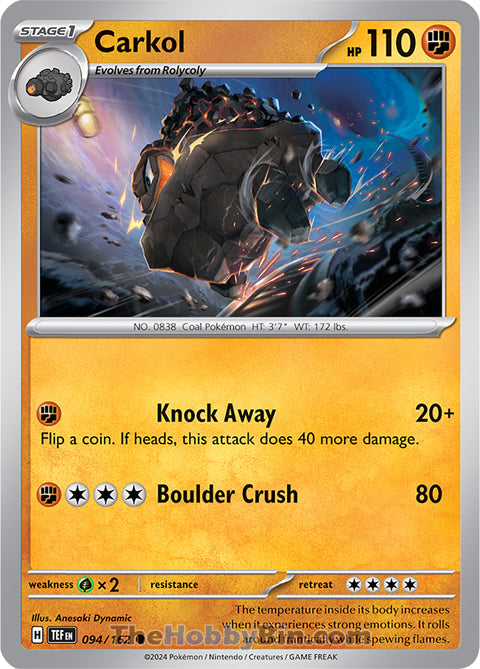 Carkol #94/162 Common - Temporal Forces Pokemon card
