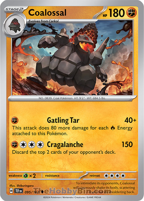 Coalossal #95/162 Uncommon - Temporal Forces Pokemon card
