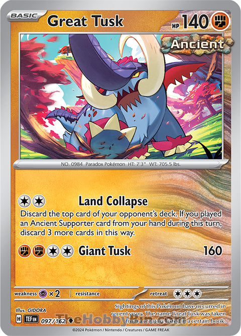 Great Tusk #97/162 Uncommon - Temporal Forces Pokemon card