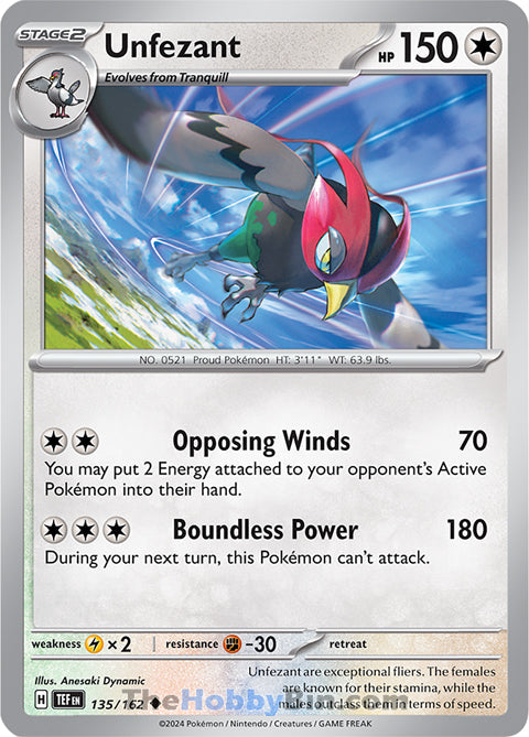 Unfezant #135/162 Uncommon - Temporal Forces Pokemon card