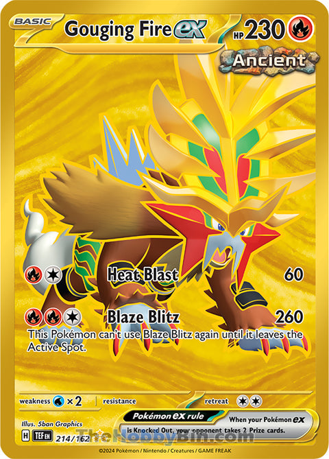 Gouging Fire ex #214/162 Hyper Rare - Temporal Forces Pokemon card