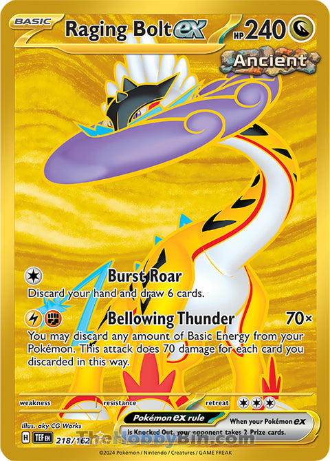 Raging Bolt ex #218/162 Hyper Rare - Temporal Forces Pokemon card