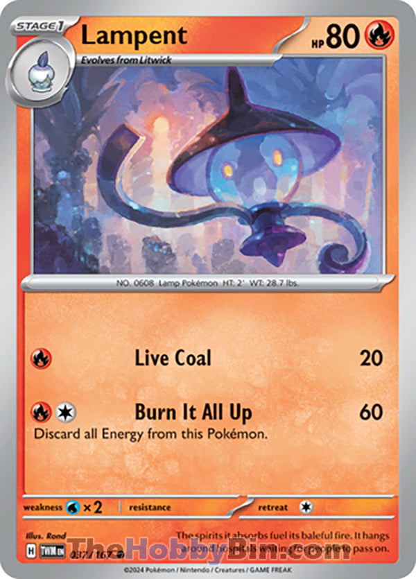 Lampent #37/167 Common - Twilight Masquerade Pokemon card