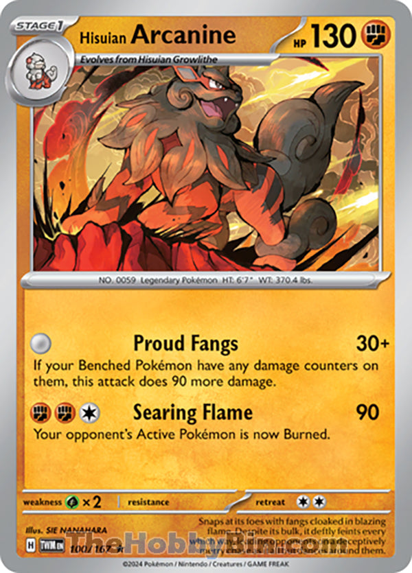 Hisuian Arcanine #100/167 Rare - Twilight Masquerade Pokemon card