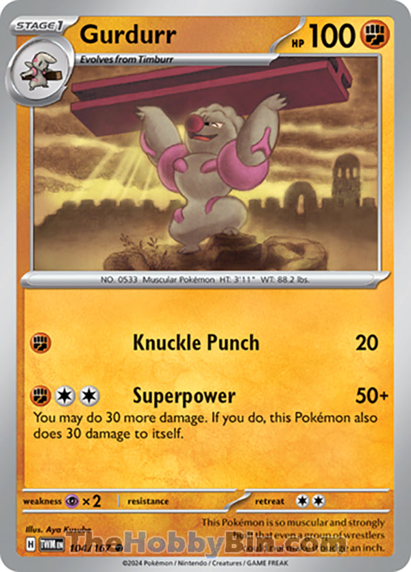 Gurdurr #104/167 Common - Twilight Masquerade Pokemon card