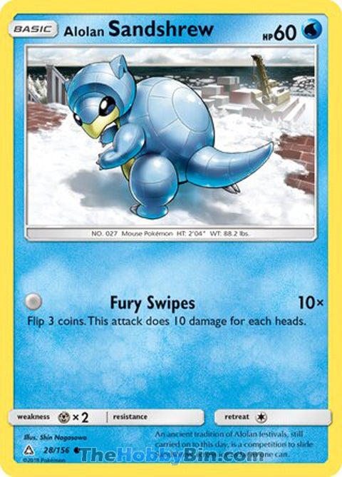 Alolan Sandshrew #28/156 Common - Ultra Prism Pokemon card