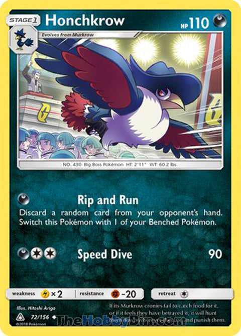 Honchkrow #72/156 Uncommon - Ultra Prism Pokemon card