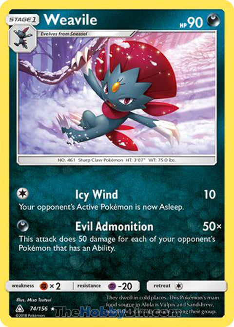 Weavile #74/156 Holo Rare - Ultra Prism Pokemon card