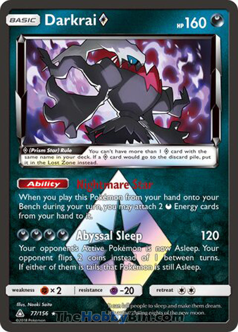 darkrai rare card Prism Star Ultra Prism Prism #77/156 – The Hobby Bin Style:1 Box one piece card game sealed product Darkness Rarity Runick Tip - Tactical