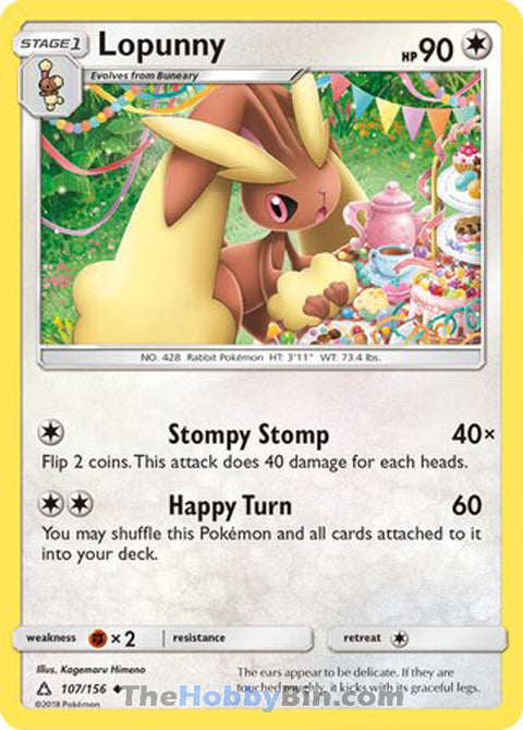 Lopunny #107/156 Uncommon - Ultra Prism Pokemon card