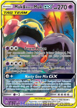 Muk & Alolan Muk GX #61/214 Ultra Rare - Unbroken Bonds Pokemon card