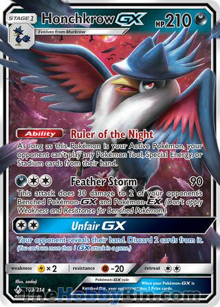 Honchkrow GX #109/214 Ultra Rare - Unbroken Bonds Pokemon card