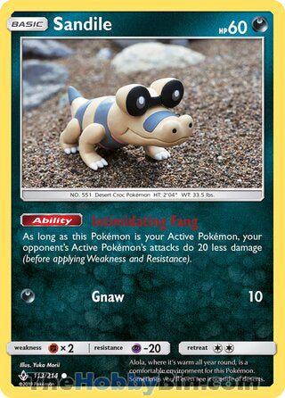 Sandile #113/214 Common - Unbroken Bonds Pokemon card