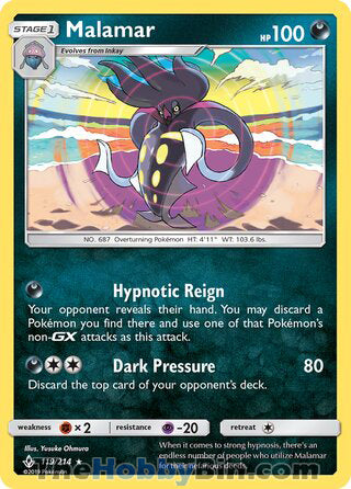 Malamar #119/214 Holo Rare - Unbroken Bonds Pokemon card