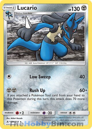 Lucario #126/214 Holo Rare - Unbroken Bonds Pokemon card