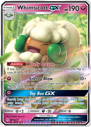 Whimsicott GX #140/214 Ultra Rare - Unbroken Bonds Pokemon card