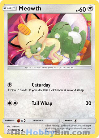 Meowth #147/214 Common - Unbroken Bonds Pokemon card