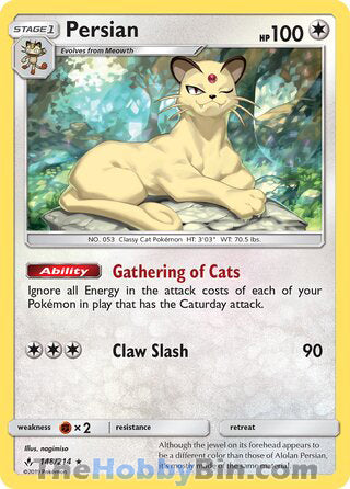 Persian #148/214 Rare - Unbroken Bonds Pokemon card