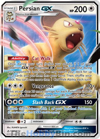 Persian GX #149/214 Ultra Rare - Unbroken Bonds Pokemon card