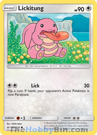 Lickitung #152/214 Common - Unbroken Bonds Pokemon card