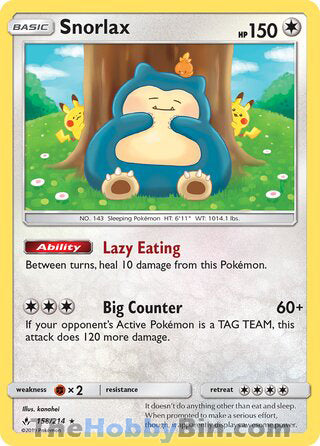 Snorlax #158/214 Holo Rare - Unbroken Bonds Pokemon card