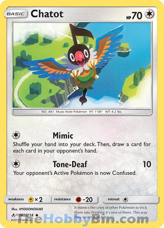 Chatot #162/214 Uncommon - Unbroken Bonds Pokemon card