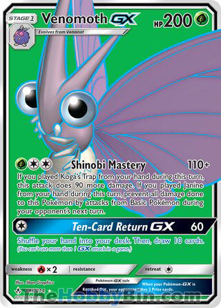 Venomoth GX #193/214 Ultra Rare - Unbroken Bonds Pokemon card