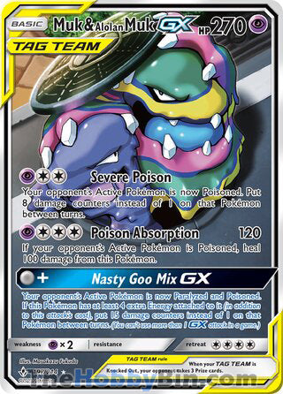 Muk & Alolan Muk GX #197/214 Ultra Rare - Unbroken Bonds Pokemon card