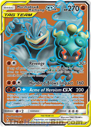 Marshadow & Machamp GX #198/214 Ultra Rare - Unbroken Bonds Pokemon card