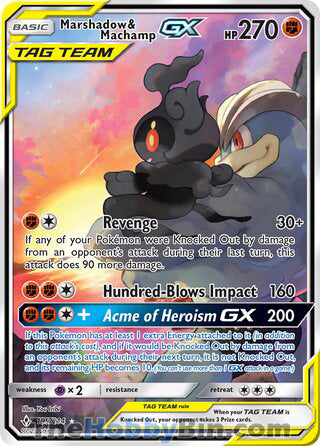 Marshadow & Machamp GX #199/214 Ultra Rare - Unbroken Bonds Pokemon card