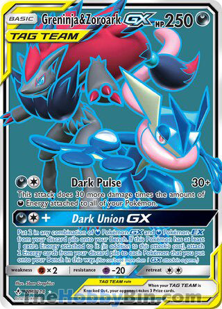 Greninja & Zoroark GX #200/214 Ultra Rare - Unbroken Bonds Pokemon card