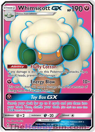 Whimsicott GX #206/214 Ultra Rare - Unbroken Bonds Pokemon card