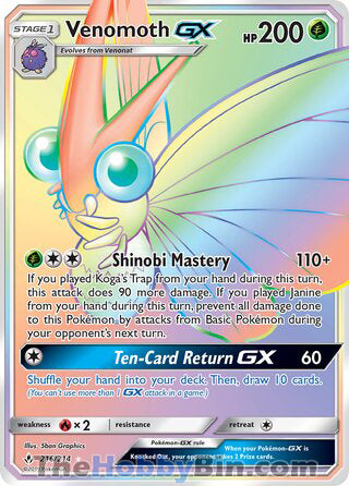 Venomoth GX #216/214 Secret Rare - Unbroken Bonds Pokemon card