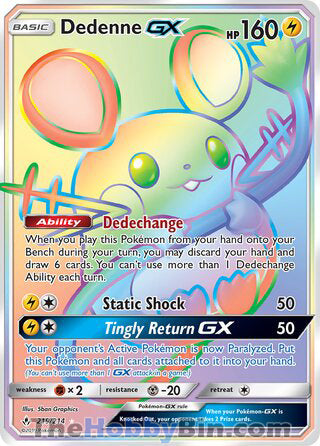 Dedenne GX #219/214 Secret Rare - Unbroken Bonds Pokemon card