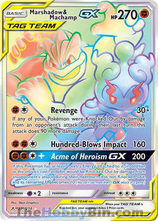 Marshadow & Machamp GX #221/214 Secret Rare - Unbroken Bonds Pokemon card
