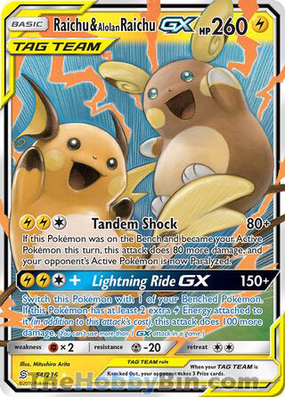 Raichu & Alolan Raichu GX #54/236 Ultra Rare - Unified Minds Pokemon card