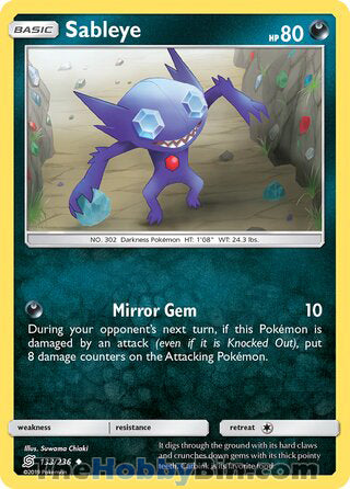 Sableye #133/236 Uncommon - Unified Minds Pokemon card