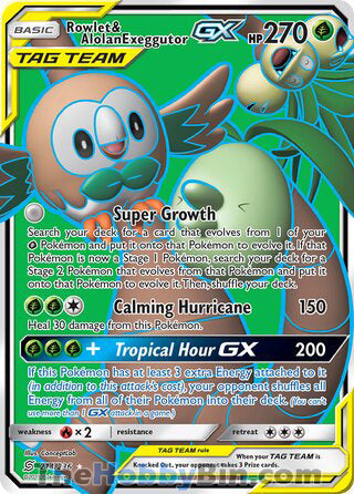 Rowlet & Alolan Exeggutor GX #214/236 Ultra Rare - Unified Minds Pokemon card