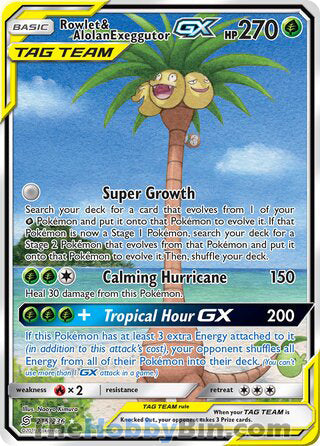 Rowlet & Alolan Exeggutor GX #215/236 Ultra Rare - Unified Minds Pokemon card