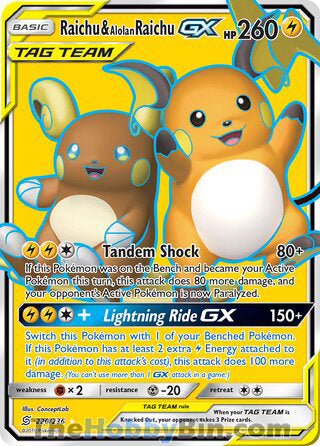 Raichu & Alolan Raichu GX #220/236 Ultra Rare - Unified Minds Pokemon card