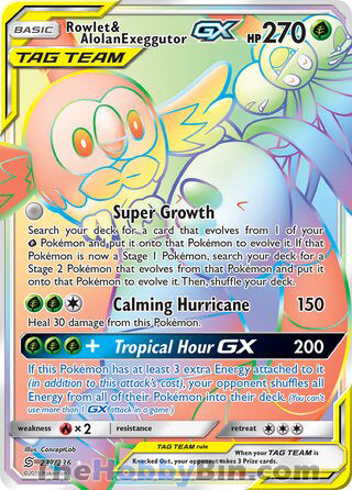 Rowlet & Alolan Exeggutor GX Unified Minds Secret Rare #237/236