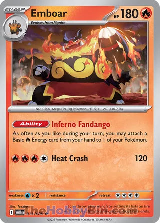 Emboar #013/086 Rare - White Flare Pokemon card